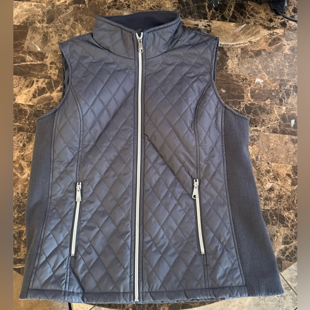 Women’s Large Grey Black Rivet Bomber Vest